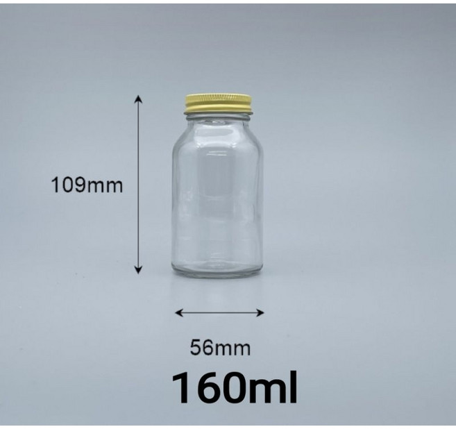 佳樺MIT透明玻璃黃鐵蓋瓶 85ml 錠劑瓶 分裝瓶 藥丸瓶 藥粉瓶, 1個, 160ml(12K)黃鐵蓋透明玻璃瓶一支,購物滿100元出貨不含運歡迎合購其他商品, 160ml