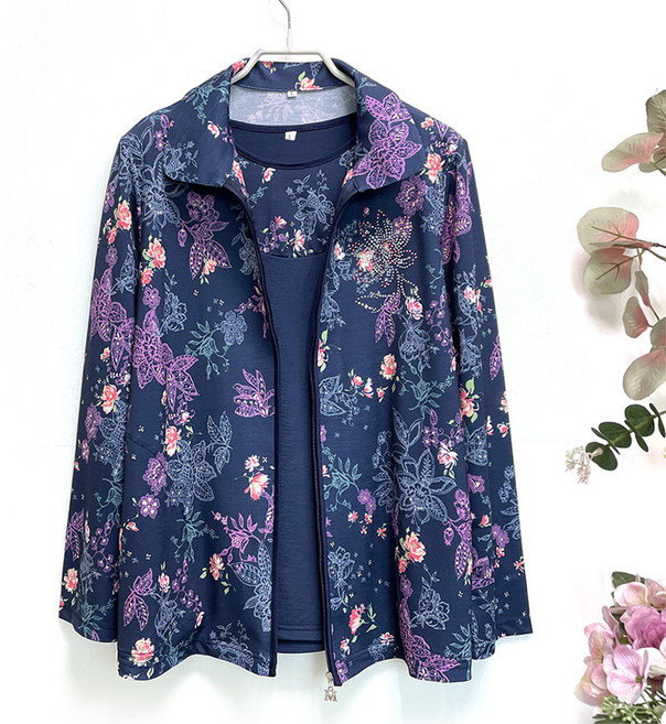 국민할매 국내생산 할머니옷 엄마옷 우아한 플루트 지퍼 투피스 세트 [LD-25] 요양원옷