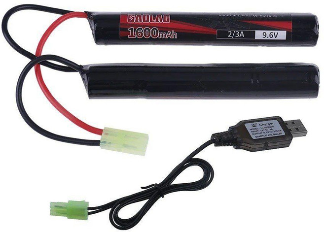 에어소프트 건용 커넥터 포함 배터리 팩 8S 넌척 NIMH 2/3A 9.6v 1600mAh MP5 M4 G36C M110 SR25 M249, 1battery 1usb
