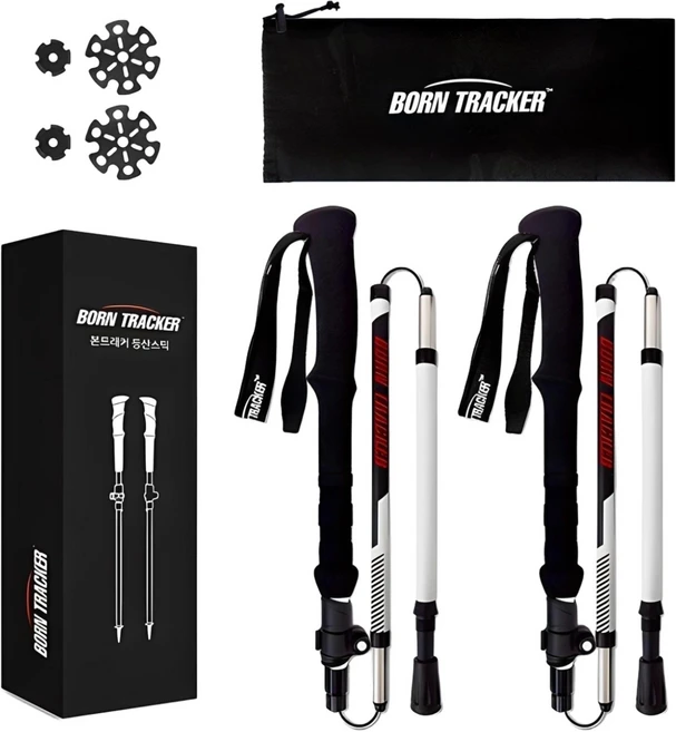 본트래커 초경량 접이식 듀랄루민7075 등산스틱 2개, 화이트, 1세트 - 쿠팡