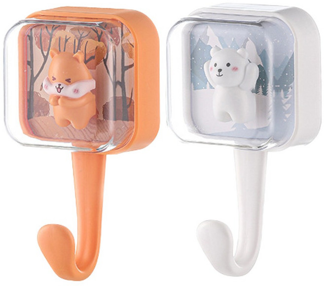 무디 무타공 고리 캐릭터 흔들 걸이 후크, 다람쥐+백곰, 1세트