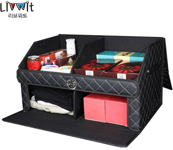 리브위트 2층 자동차 트렁크정리함 보관함, 블랙