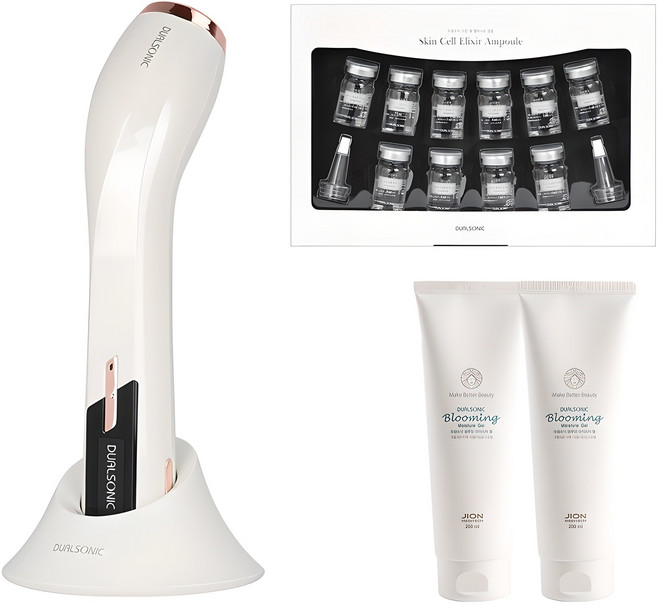 듀얼소닉 맥시멈 고주파미용기기 + 앰플 + 대용량 젤 2p, JOMT-AH-11A, 화이트 + 로즈골드