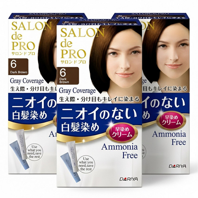 살롱드프로 냄새없는 일본염색약 새치 부분염색 여성용 흰머리커버, 3개, 6호어두운갈색