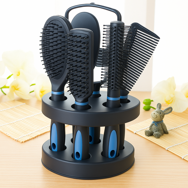 두작 빗 5종 세트 헤어 브러쉬 거울 포함 거치대, 스카이, 1개