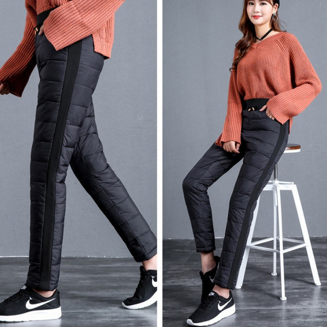 기모 바지 오리털 여성 밴딩 옷 커플 깃털 롱 솜 패딩 펜츠