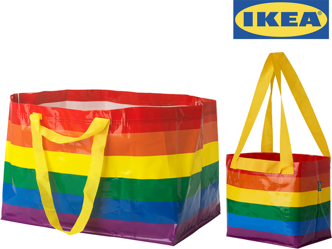 이케아 무지개 타포린백 L+S 장바구니 세트, 1세트, 멀티컬러