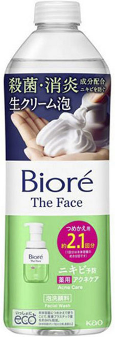 Biore 蜜妮 奶油泡沫洗顏慕斯補充瓶 綠色清爽淨痘款, 1個, 340ml