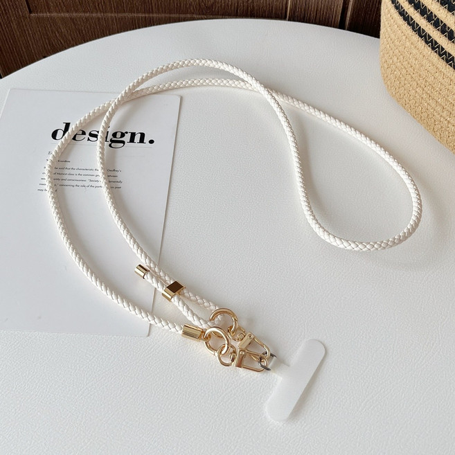 허니코코 길이조절 PU가죽 핸드폰 스트랩 목걸이줄 (전기종 호환), 1개, 크림 화이트