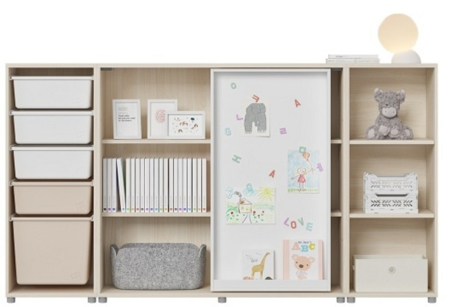 한샘 샘키즈 슬라이딩 수납장 자석보드형 책장 박스 2000, A형:(몸통)크림화이트/(박스)하프베이지(A)