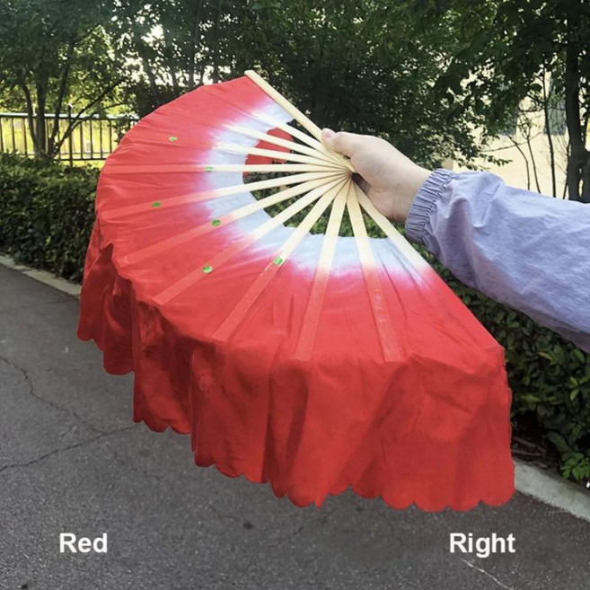 대나무 숏 벨리춤 부채 반원형 실크 팬 스타일 핸드 다이, 7. Red Right, 1개