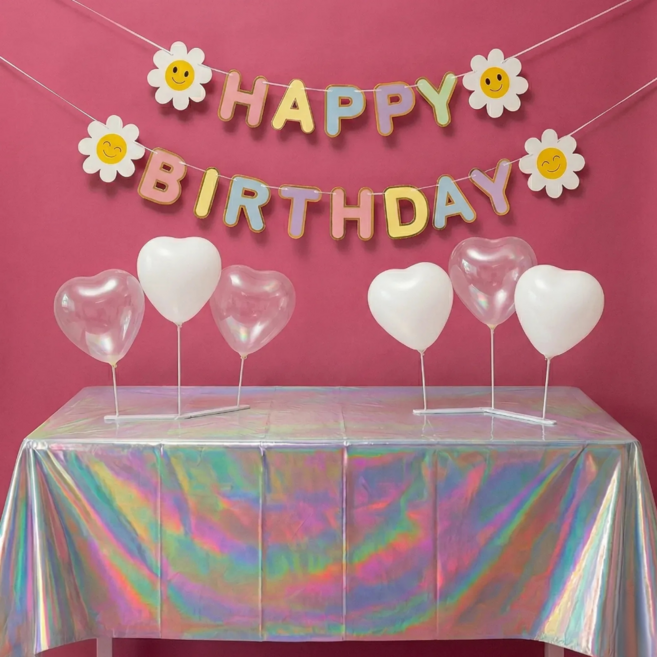 디어이브 생일파티 가랜드 풍선 일자스탠드 식탁보 올인원 풀세트, 1개, 화이트풍선세트