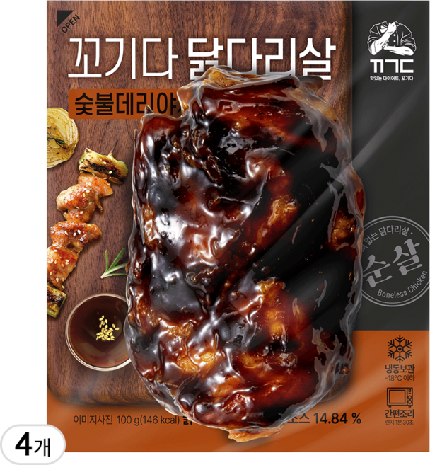 꼬기다 뼈 없는 닭다리살 숯불데리야끼맛, 4개, 100g