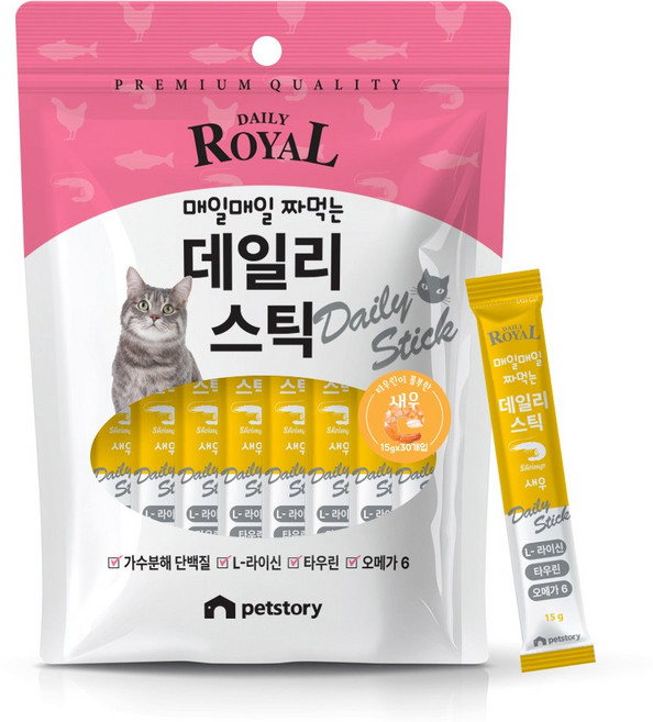 프리미엄 로얄 데일리스틱 짜먹는 고양이간식, 새우, 15g, 30개