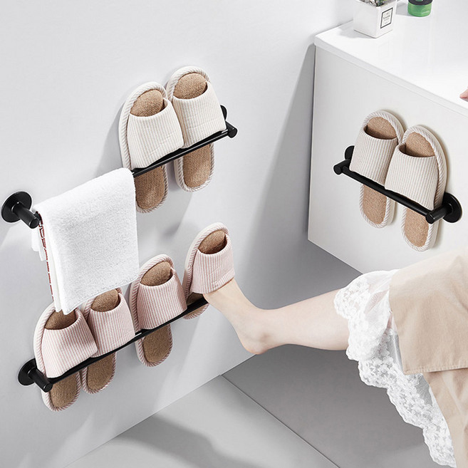 루리코 무타공 스텐 욕실 주방 거실 실내화 슬리퍼 수건 행주 다용도 걸이 거치대