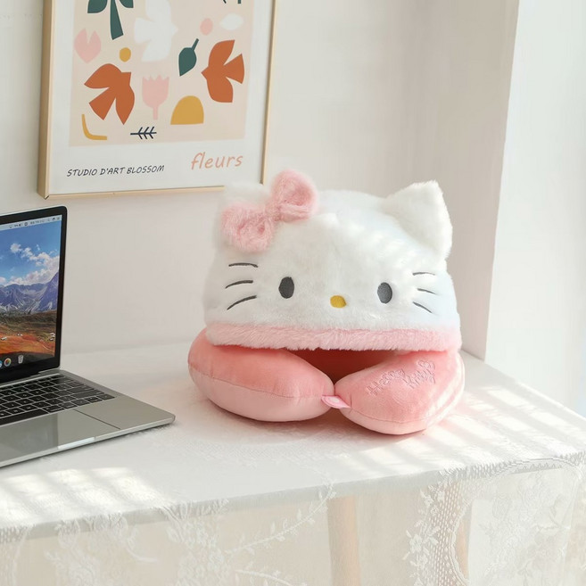 키티 후드 목베개 자동차 여행 휴대용 사무실 낮잠 U자형 쿠로미 시나모롤, k.t