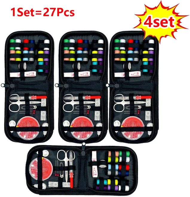 재봉 미싱 성인용 1-4세트 키트 DIY 다기능 상자 세트 용품 실 바늘 가위 줄자 단추 포함, [04] 27Pcs (4Set)