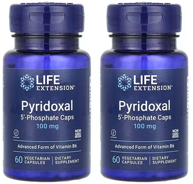 (1+1) 라이프 익스텐션 피리독살 5 -포스테이트 캡슐 100mg 베지 60정 (2병), 2개, 120g - 쿠팡