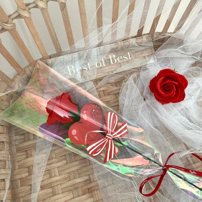 좋은날블랙버블 비누꽃 한송이 빨간 장미 꽃다발, 5개, 레드_장미