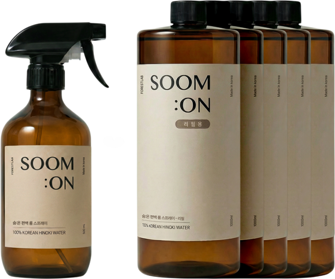 천연 숨온 편백 500ml+리필세트 룸스프레이 피톤치드 탈취제 국내산, 1세트, 5.5L