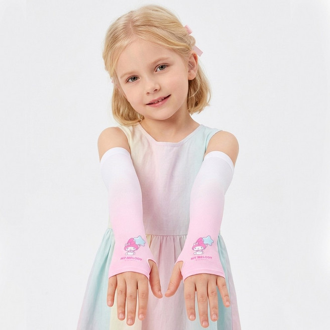 코지24 산리오 마이멜로디 손등 팔토시 여름 쿨토시 아동 어린이 초등학생 여성 야외활동 현장학습 소풍 갯벌체험 자외선 UV 차단 예쁜 골프 운전 손토시