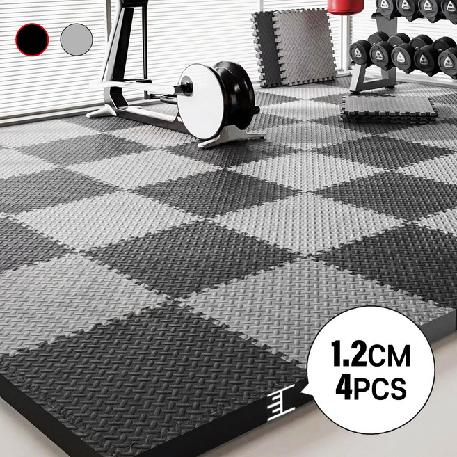 Kemei 홈짐 헬스 바닥매트 방음방진 운동 매트 4p 미끄럼방지, 4개, 블랙