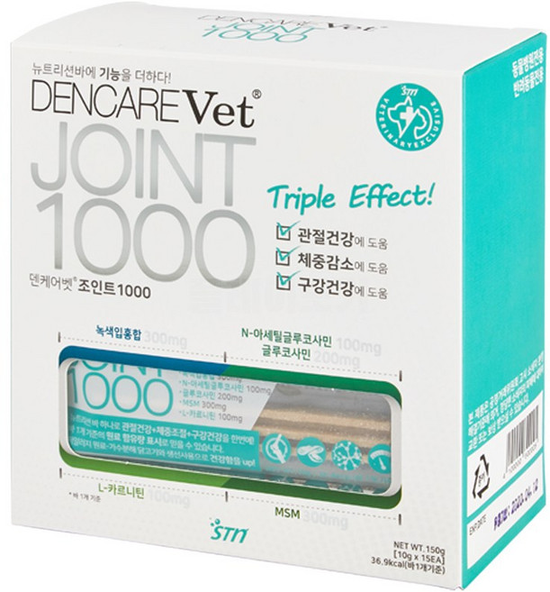 에스틴[DOG] 덴케어벳 조인트 1000 - 반려견 3중관리(관절건강+체중감소+구강건강) 15ea + 2ea증정, 에스틴[DOG] 덴케어벳 조인트 1000 - 반려견 3, 10g, 1