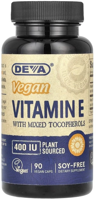 Deva 데바 비건 비타민E 혼합 토코페롤 함유 400IU 베지 캡슐 90정, 1개 - 쿠팡