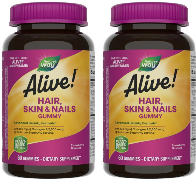 네이쳐스웨이 얼라이브! 헤어 스킨 & 네일 구미, 60정, 2개