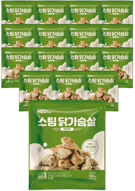 허닭 스팀 닭가슴살 깻잎맛, 100g, 16개