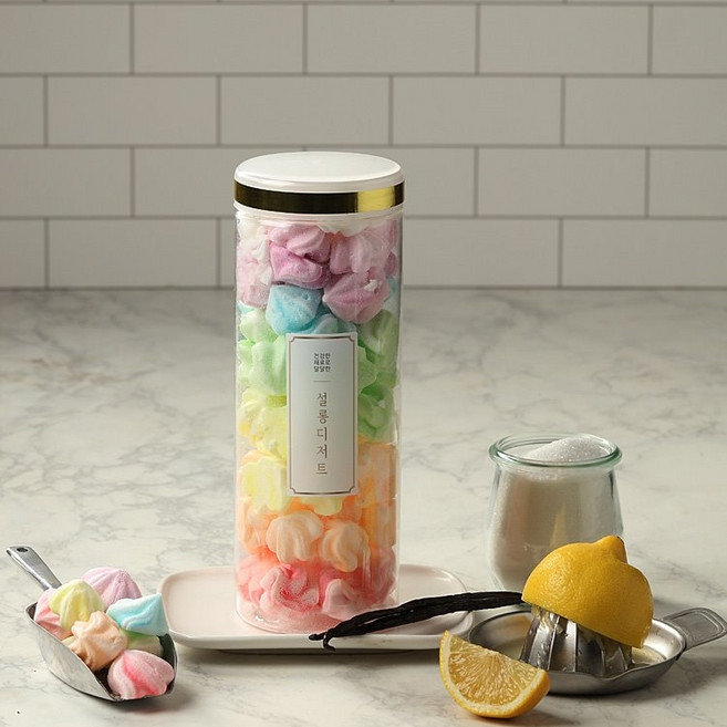 설롱디저트> 솜사탕 통머랭쿠키 겨울방학 졸업식 신학기 선물 사무실간식 과자선물 프리미엄 수제 머랭쿠키, 무지개 1000ml, 1개