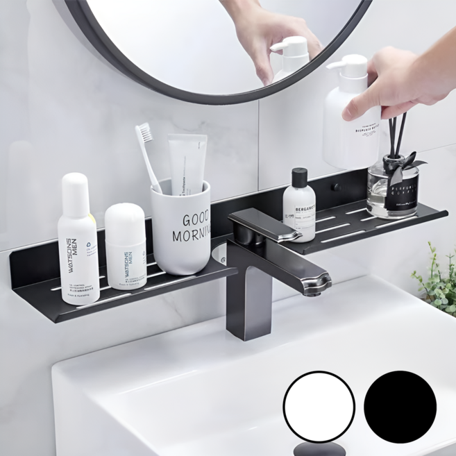 월간리빙 수전프리 U자형 60cm 무타공 물빠짐 욕실 세면대 선반, 딥화이트