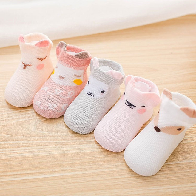 Tiny Alpaca 寶寶立體造型網眼襪 夏季薄款全棉透氣船襪 狐狸系列五入組 M碼 (1-3歲)