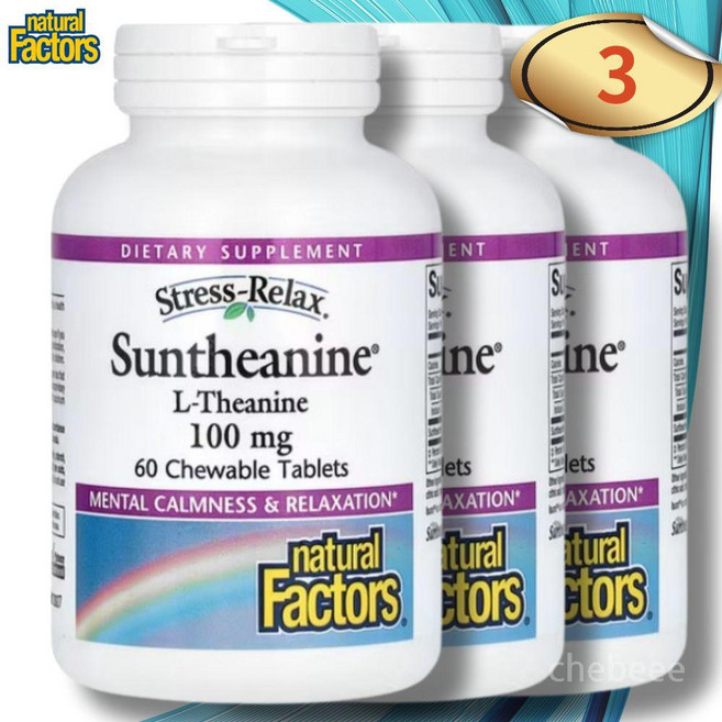 [60정] 네추럴팩터스 스트레스 릴랙스 선-테아닌 L-테아닌 100mg 츄어블 60정, 3개, 60정