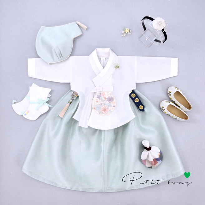 여아 은솔 꽃자수 당의 하늘치마(백일-10호) / 유아 주니어 초등 고급 공주 중전한복