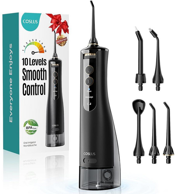 COSLUS E40 휴대용 치아용 워터 플로서: 10가지 압력 설정 치아교정 교정기 및 민감한 잇몸을 위한 전문 덴탈 픽 - 여행용 무선 제품 성인 청소년 BPA 프리, COSLUS E40 휴대용 치아용 워터 플로서: 10가