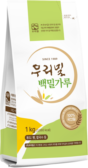 우리밀 국산 백밀가루 다용도, 1kg, 1개