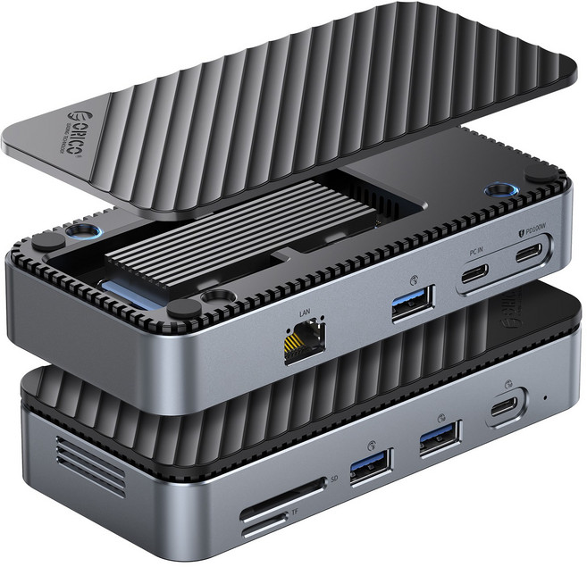 오리코 9 in 1 M.2 SSD 하드디스크 케이스 USB 3.2 Type-c PD100W 이더넷 인터페이스 M2P7, 1개