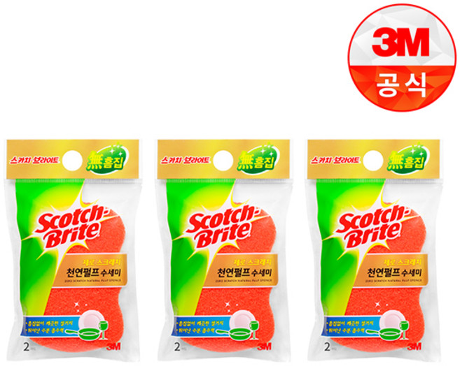 [3M]제로스크래치 펄프수세미 2입(흠집방지용), 2개입, 3개