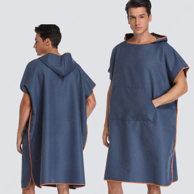 輕量速乾：換衣斗篷、潛水毛巾 柔軟便攜, 毛巾衣藏青, 1個