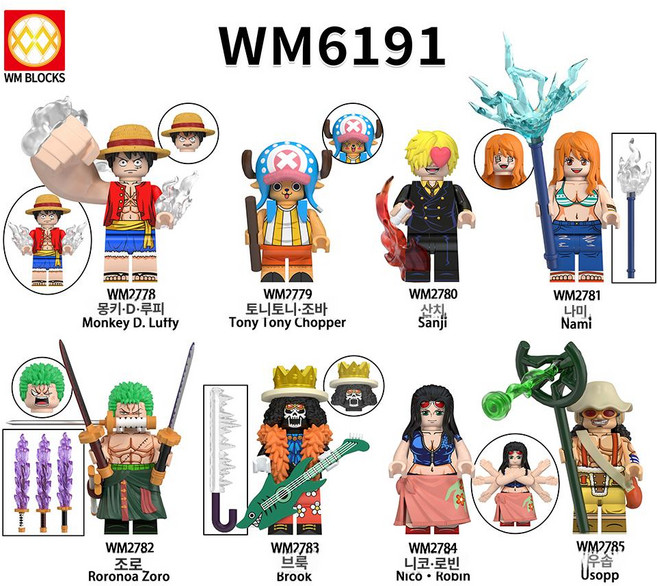 원피스 피규어 호환 레고 굿즈 세트 루피 골드로저 로빈, 기본 색상, 1개