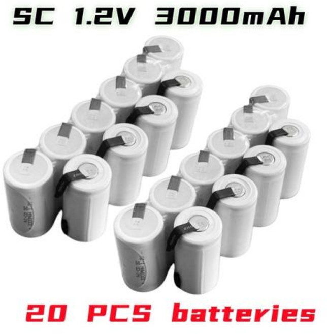 SC 충전식 배터리 Sub C NI-CD 용접 탭 포함 전기 드릴 스크루드라이버 용 3000mAh 1.2V 4-20 개, 5) 20 PCS