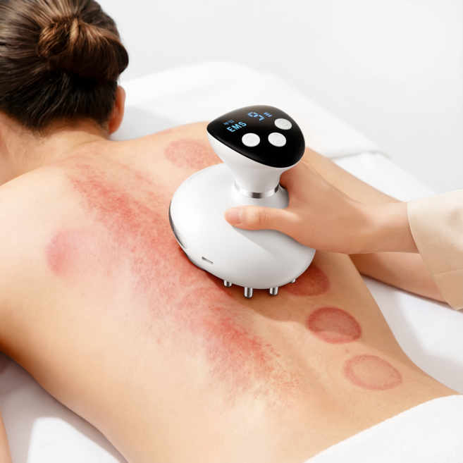 Purevia 올인원 진공 흡착 경락 마사지기 EMS 저주파 온열 괄사 근막 마사지 안마기, 화이트, SL-M01A