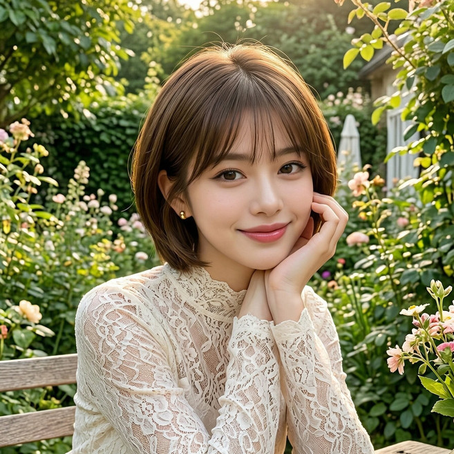 여자 단발 가발 내츄럴 여성 통가발 자연스러운 앞머리 스타일 가발망 포함(수납 포켓 포함), 1개, 멜란지브라운