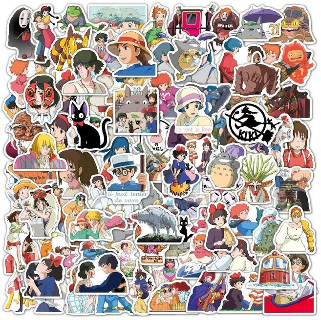지브리 미야자키 하야오 스티커 센과치히로 포뇨 마녀배달부 키키 토토로 100 개 세트