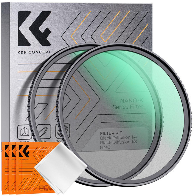 55mm K&F Black Mist 1/4 + 1/8 Filters Kit Black Diffusion 블랙 미스트 1/4 + 1/8 필터 키트 블랙 디퓨전, 1개