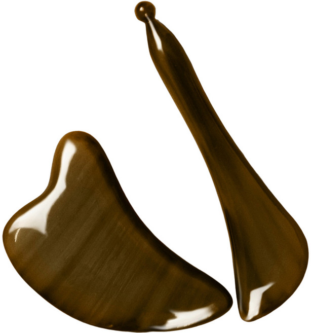 天然犛牛角刮痧板｜臉部刮痧 臉部按摩 撥筋棒 面部刮痧 臉頰拉提 下顎線 輪廓線 消水腫, 撥筋棒+薄刮痧板(0.6-0.8cm), 1套, 深色帶褐紋理