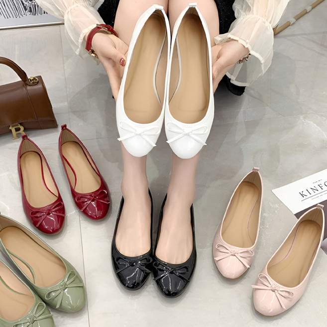 라뷰드 여성 러블리 리본 에나멜 플랫 슈즈 여자 단화 발편한 봄 가을 사계절 구두 쿠션 깔창 가죽 신발 미끄럼 방지 로퍼 1cm