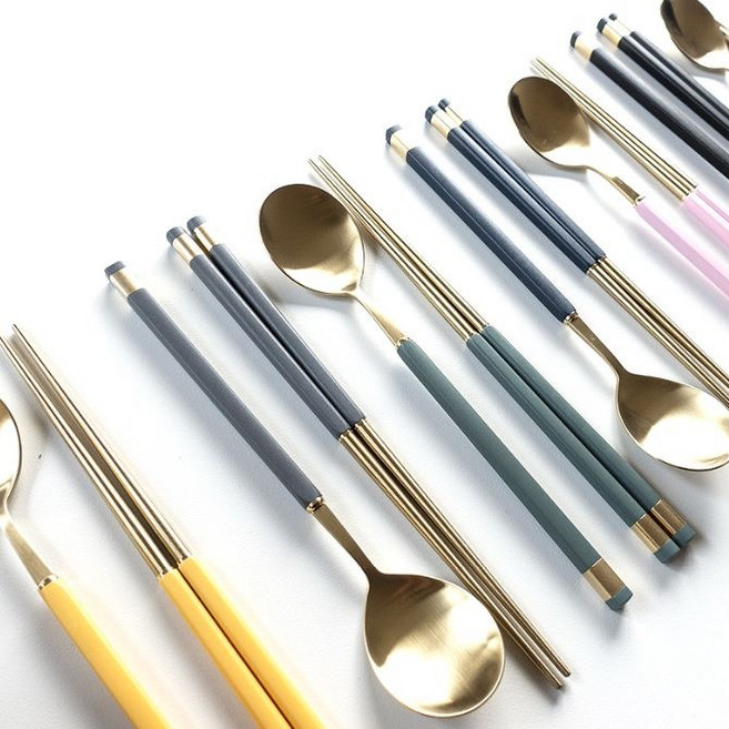 에펠 몽블랑 카라 커트러리 양식기 한식숟가락 젓가락 런칭, 티포크, 골드핑크, 1개