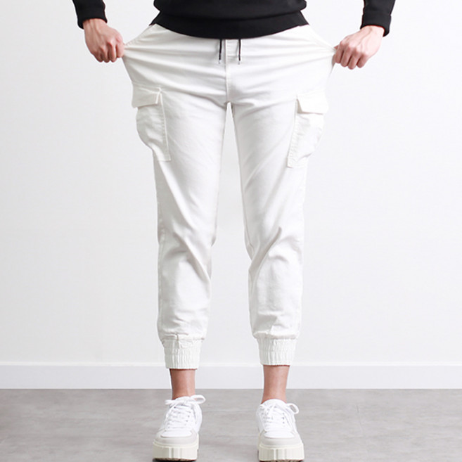 투뎃 남성용 허리밴딩 스판 카고 조거 팬츠